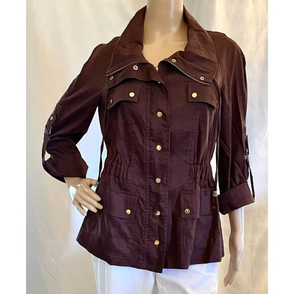 Cache Womens Brown Linen Blend Utility Jacket Sz S - Picture 1 of 14